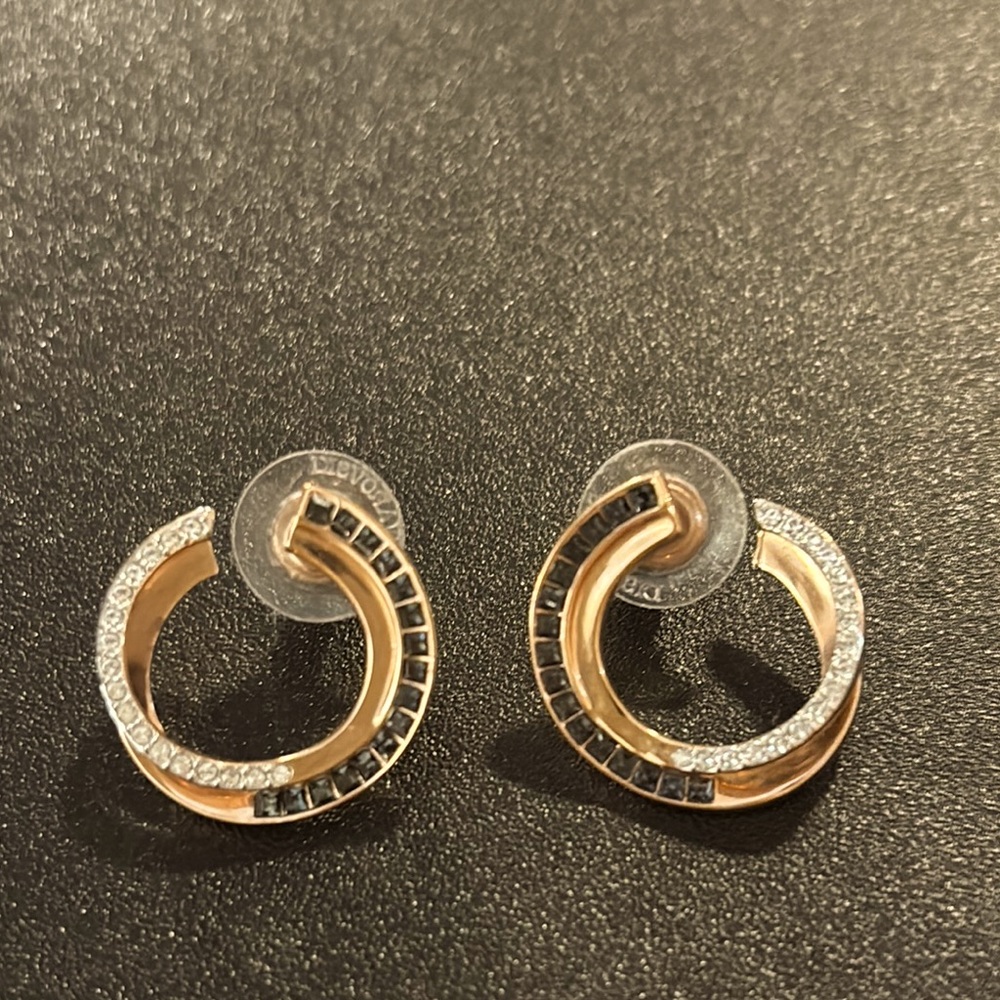 Swarovski clear & blue Crystal circular hoop earrings , rose gold plated